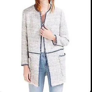 ZARA Cotton Tweed Jacket with Frayed Hem NWOT